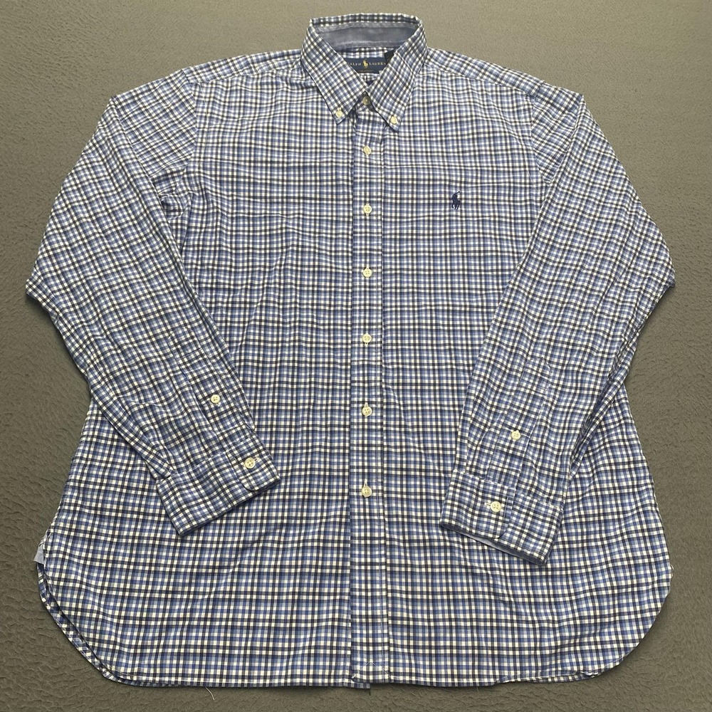 Ralph Lauren Shirt Mens Large Blue Check Long Sleeve Button Down Pony Logo
